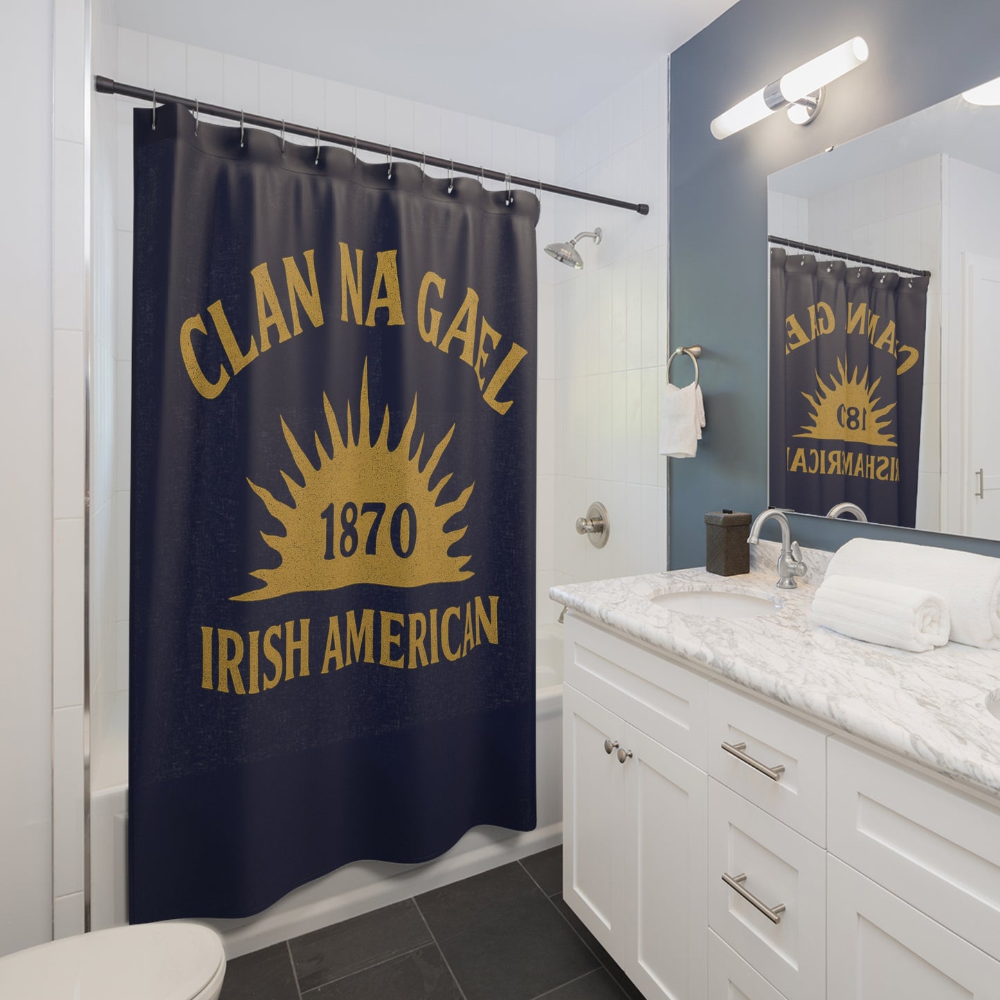 "Clan na Gael - Irish American", Shower Curtains (Mariana Blue)