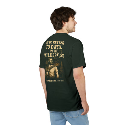 "Proverbs 21:19 (KJV)", Wearable Art Unisex T-shirt (Dark Woodland Green)