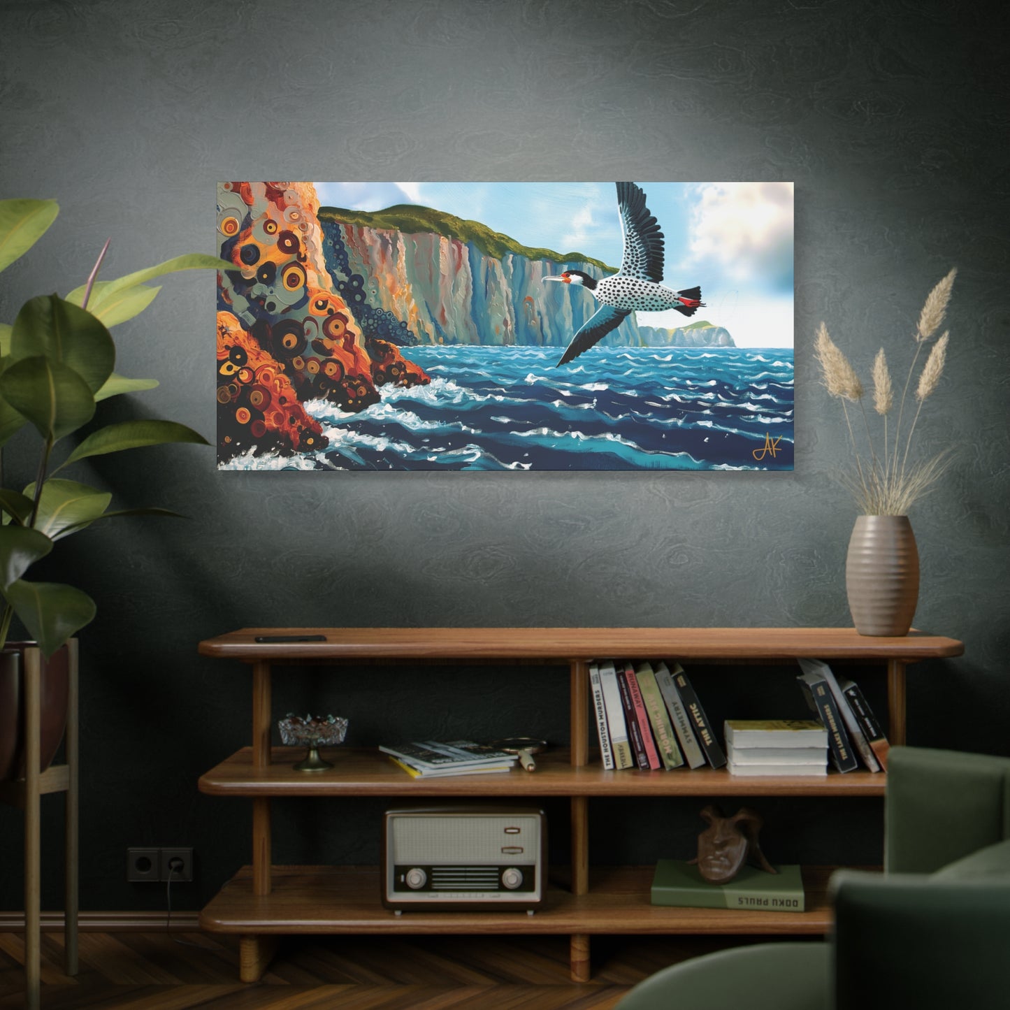 "Sky Kin V – Gannet Past the Ember Cliffs", Fine Art Matte Canvas, Stretched, 1.25"