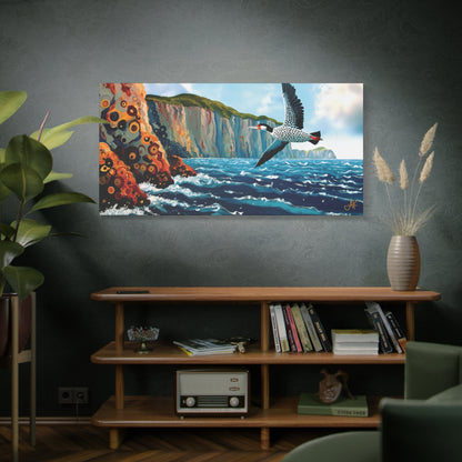 "Sky Kin V – Gannet Past the Ember Cliffs", Fine Art Matte Canvas, Stretched, 1.25"