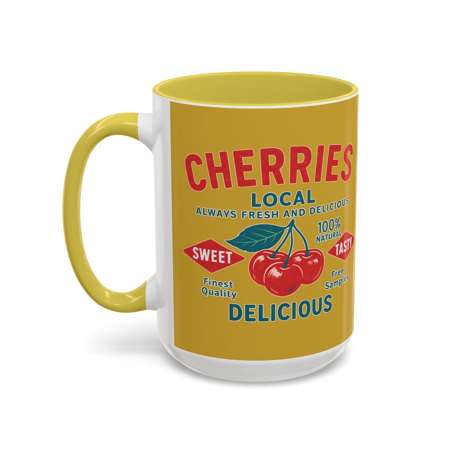 "Delicious Cherries", Colorful Mugs (11oz, 15oz) (Forgelight Gold)