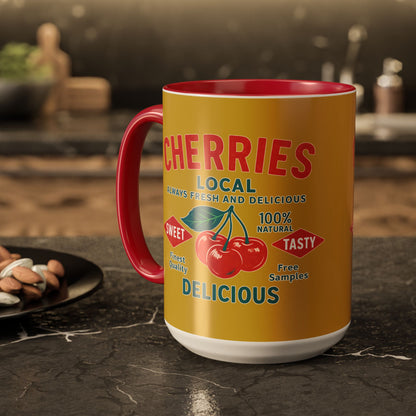 "Delicious Cherries", Colorful Mugs (11oz, 15oz) (Forgelight Gold)