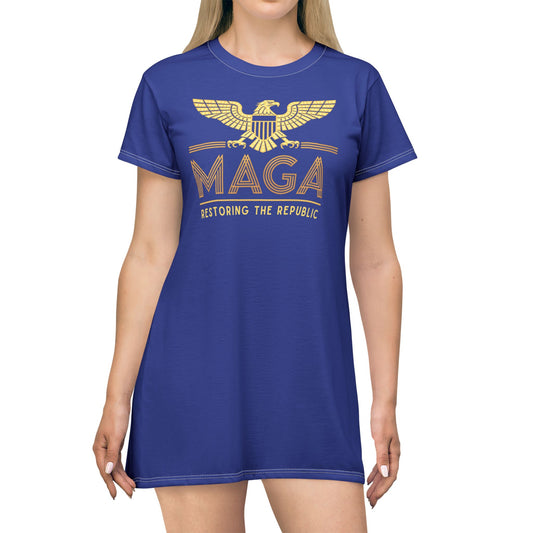 "MAGA - Restoring the Republic", T-Shirt Dress (Patriot Blue)