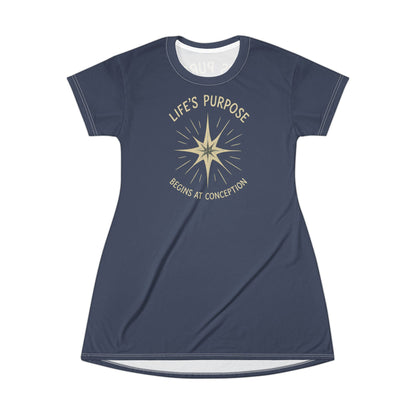 "Life's Purpose Begins at Conception #02", T-Shirt Dress (Diplomat Grey)