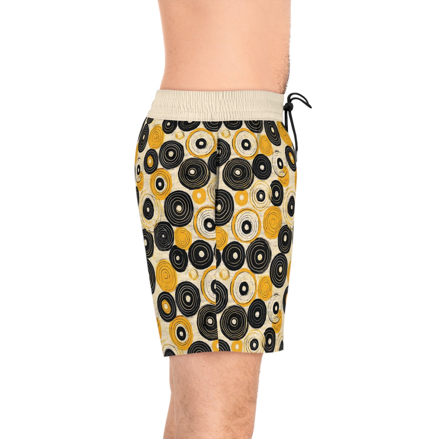 "Old 45's", Men's Mid-Length Swim Shorts (Dough White Cuffs)