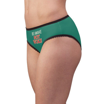 "Be Awake Not Woke" #10, Women's Briefs (Ocean Green)