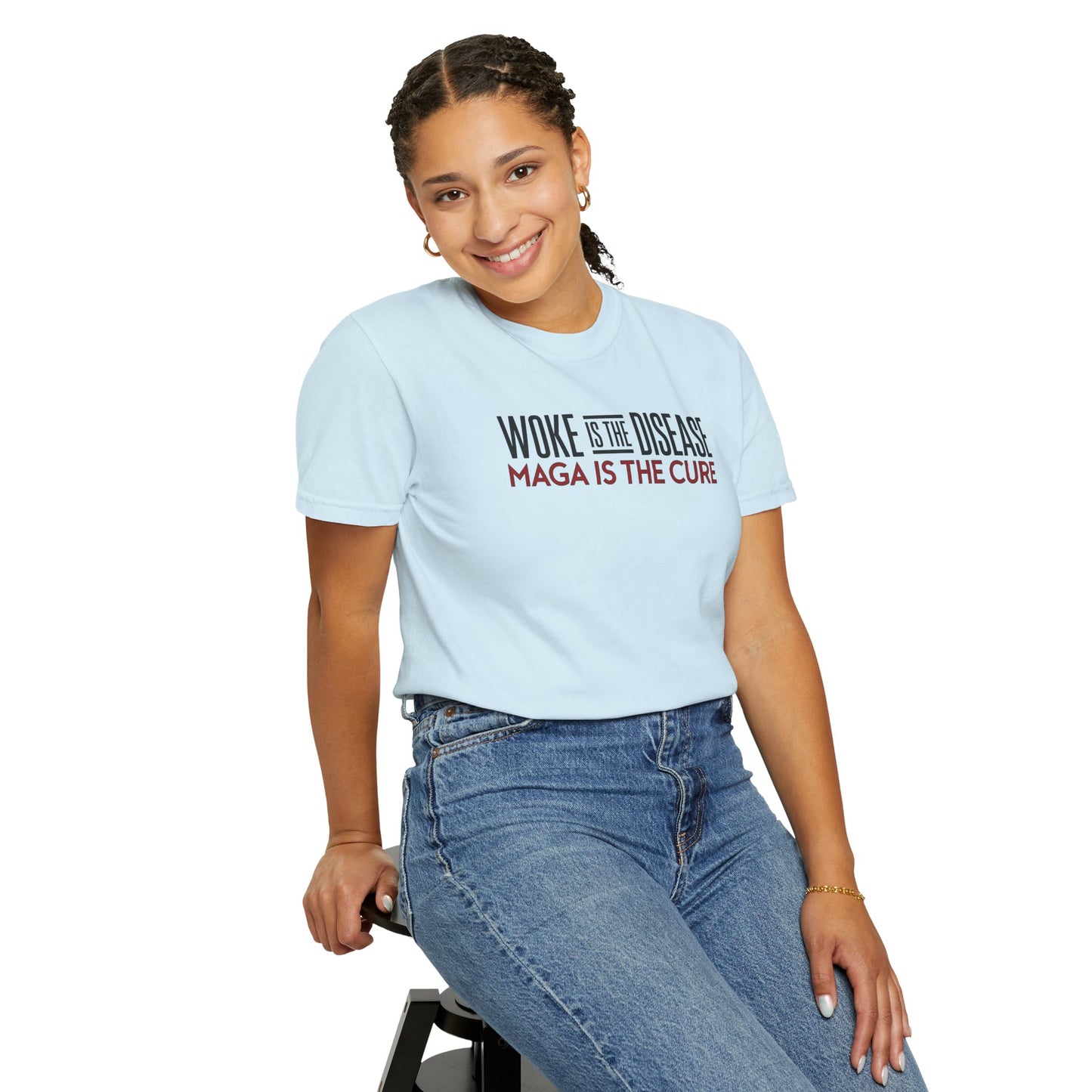 "Woke is the Disease - Maga is the Cure", Unisex T-shirt