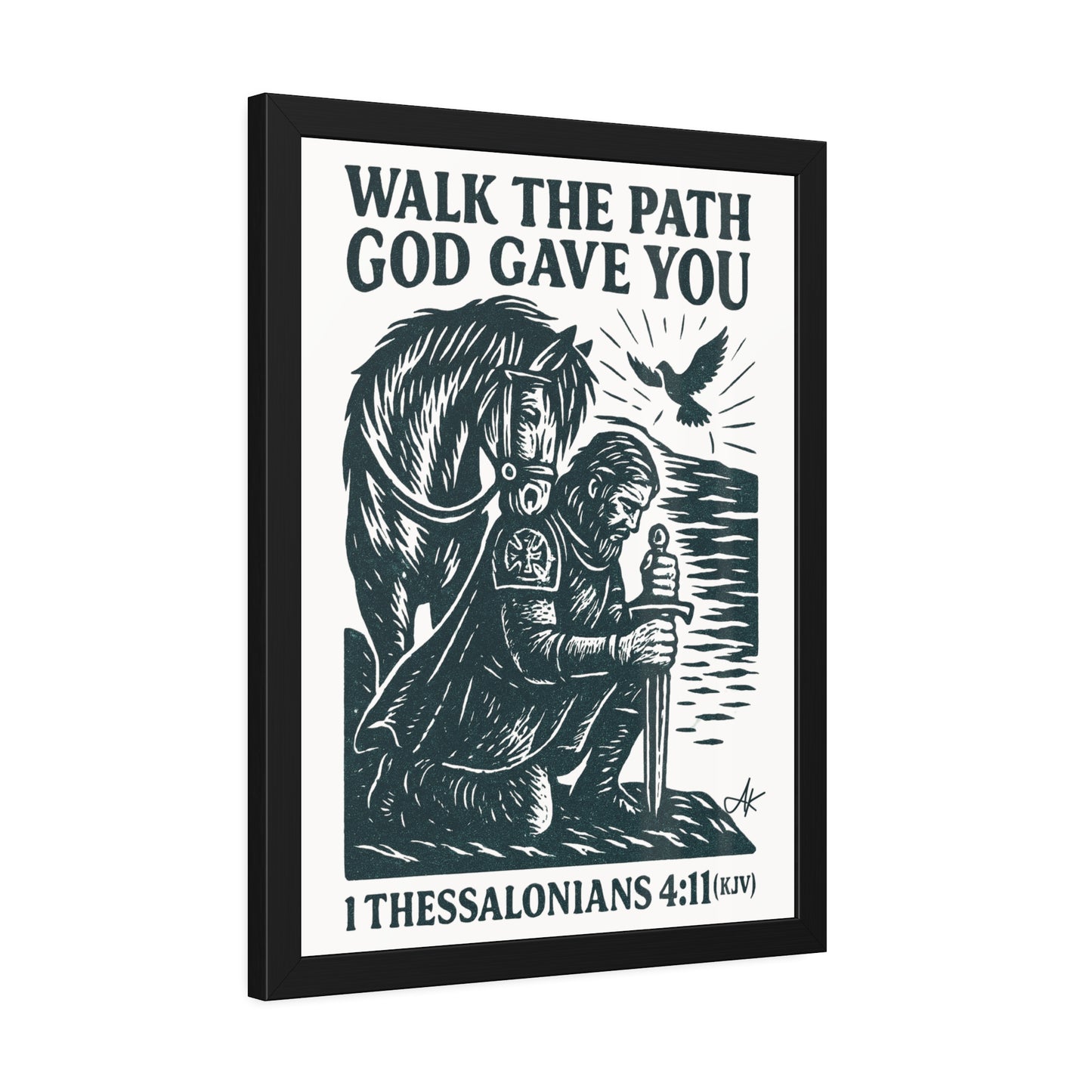 "1 Thessalonians 4:11 (KJV)", Framed Paper Poster (Porcelain White)