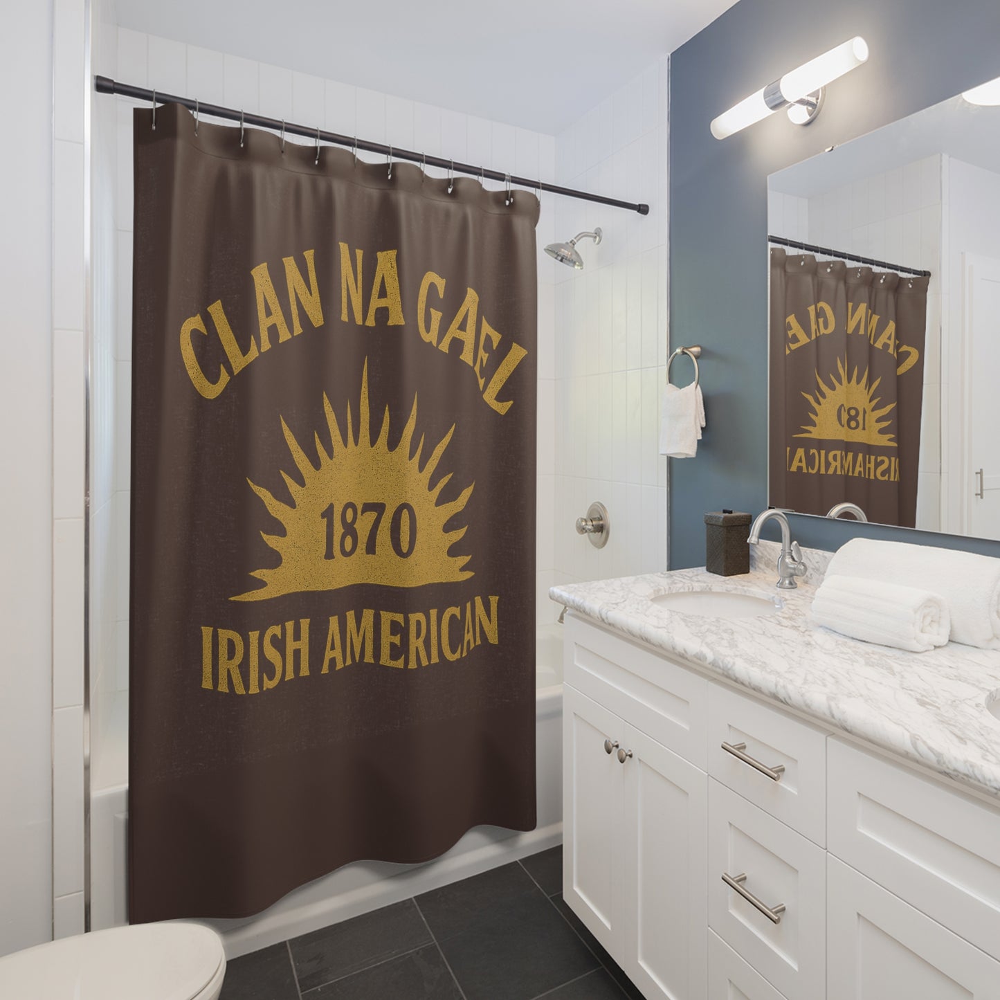 "Clan na Gael - Irish American", Shower Curtains (Wild Boar Brown)