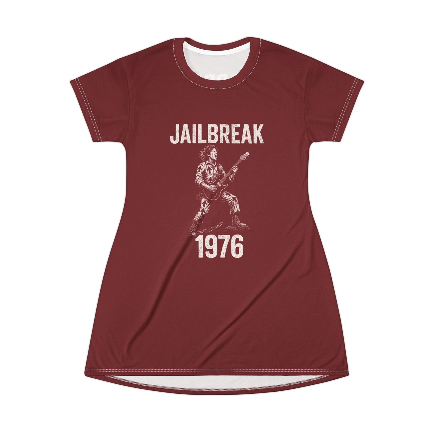 "Jailbreak 1976", T-Shirt Dress (Dark Ruby)
