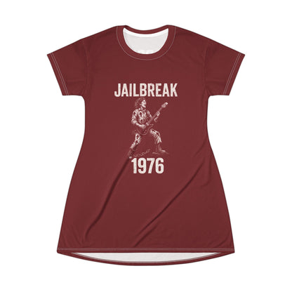"Jailbreak 1976", T-Shirt Dress (Dark Ruby)