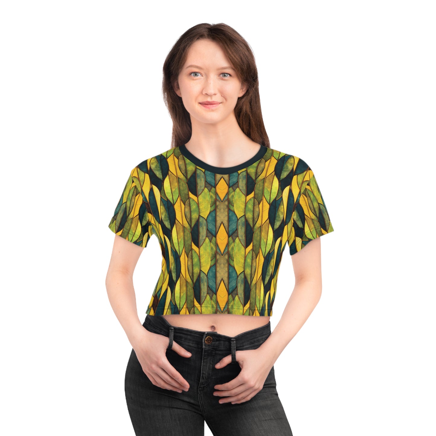 "Inner Grove", Crop Tee (Eucalyptus Green Collar)