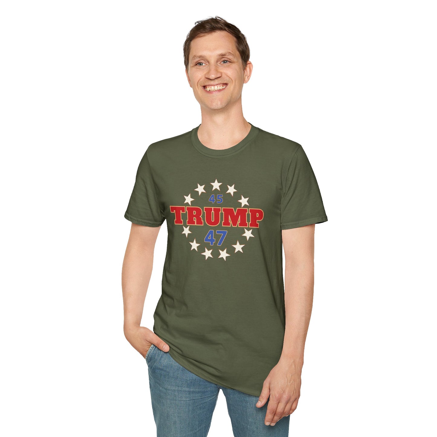 "Trump 45-47 Circle of Stars", Unisex Softstyle T-Shirt