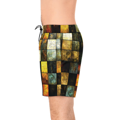 "Wood Block Pattern" #01, Men's Mid-Length Swim Shorts