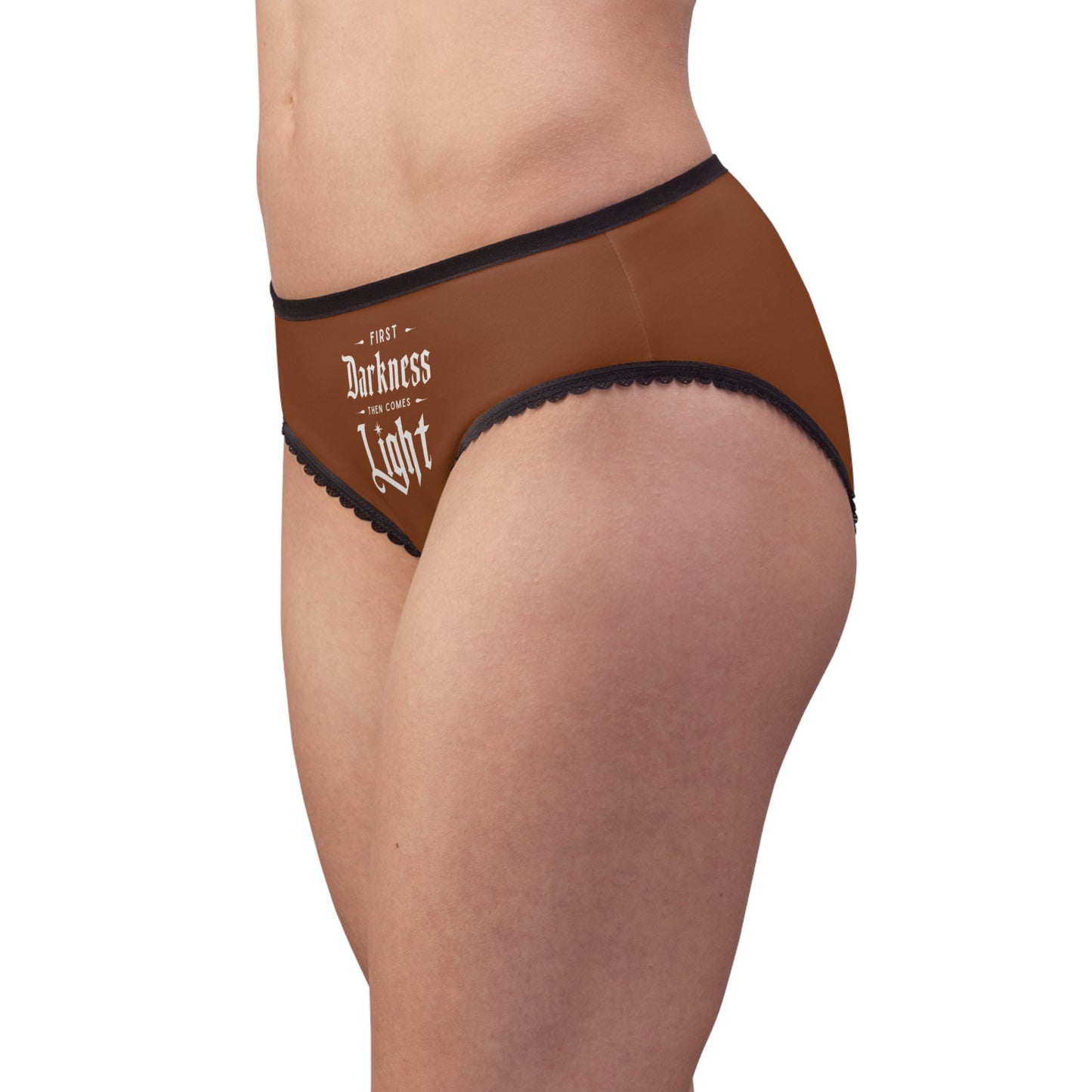 "First Darkness Then Comes Light" #02, Women's Briefs (Saddle Brown)