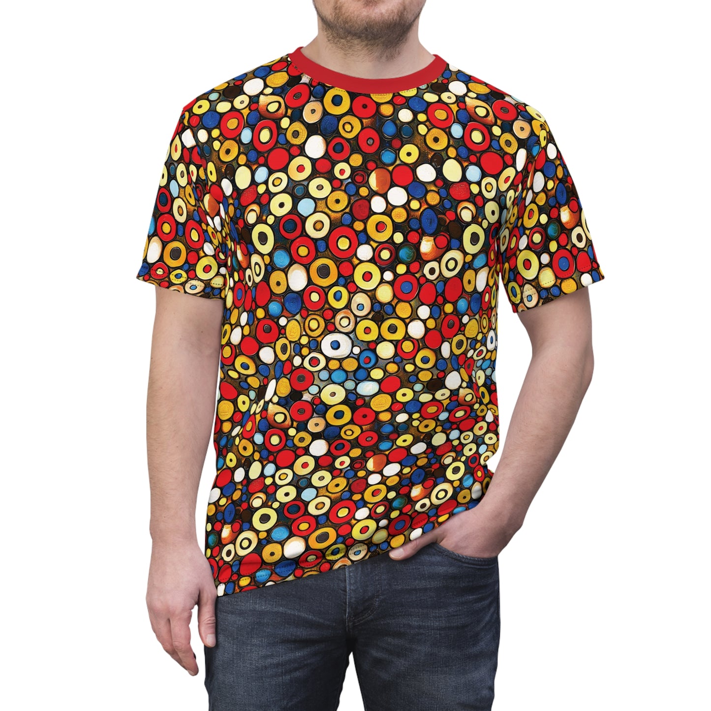 "Bits and Bobs", Unisex Tee (Flame Scarlet Collar)