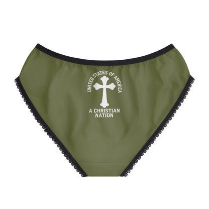 "USA - A Christian Nation" #04, Women's Briefs (Olive Green)