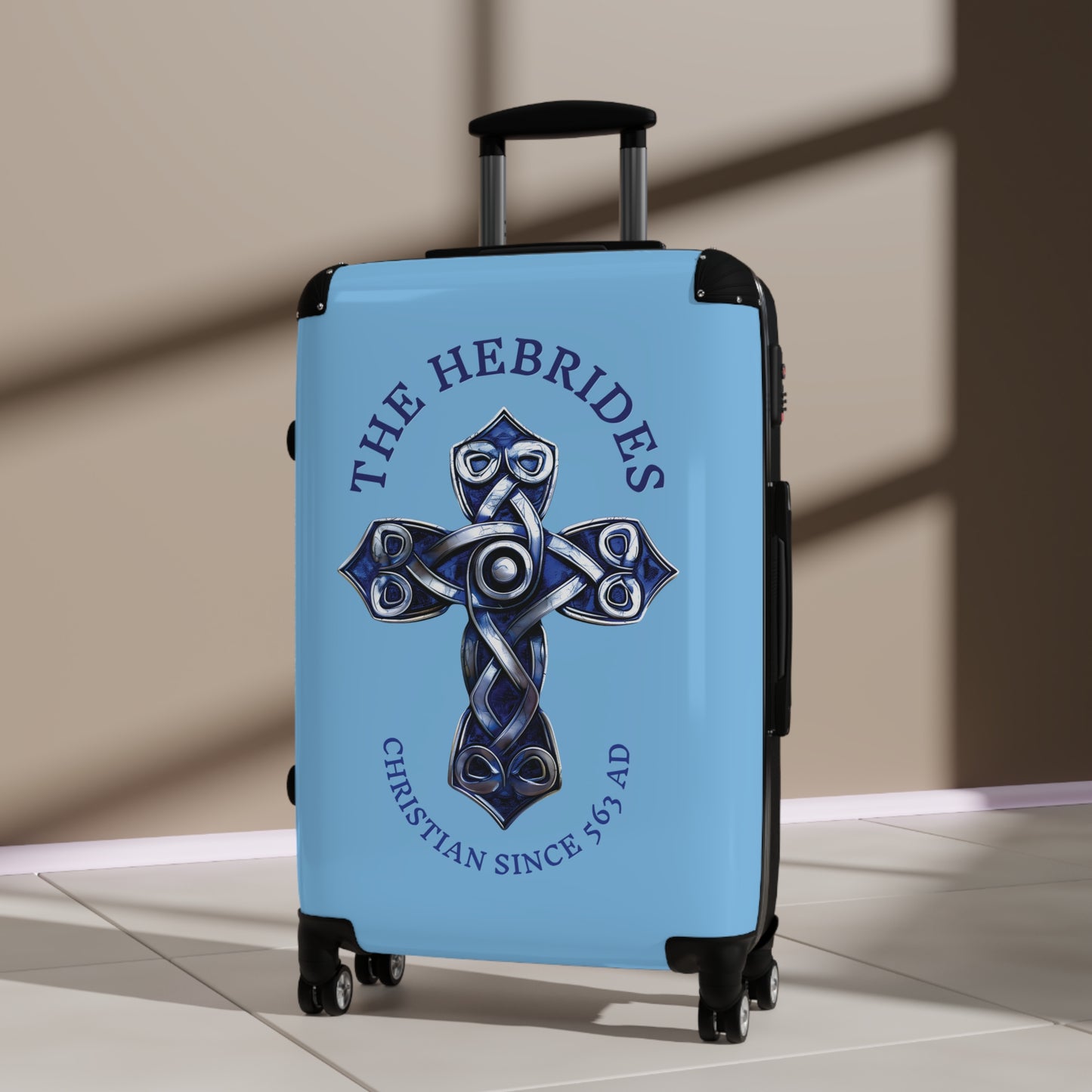 "The Hebrides - Christian Since 563 AD", Suitcases (Sky Blue)