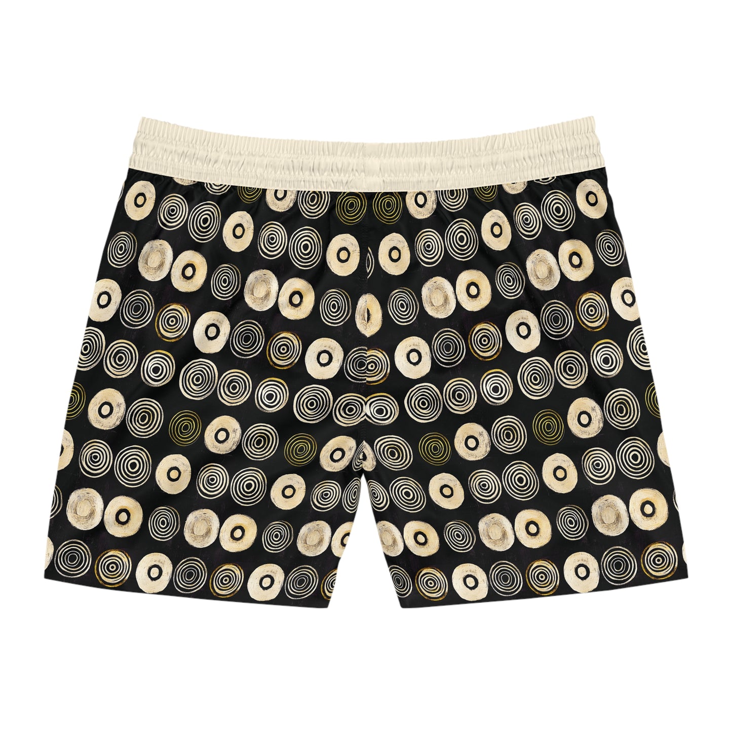 "Punk Polka", Men's Mid-Length Swim Shorts (Iced Almond Waistband)