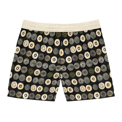 "Punk Polka", Men's Mid-Length Swim Shorts (Iced Almond Waistband)