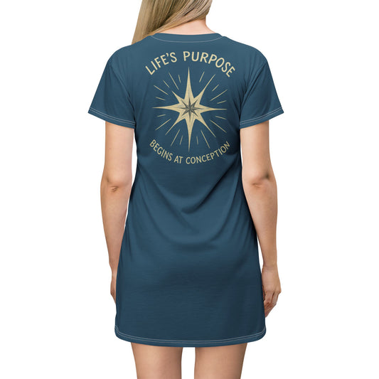 "Life's Purpose Begins at Conception #02", T-Shirt Dress (Manannán Blue)