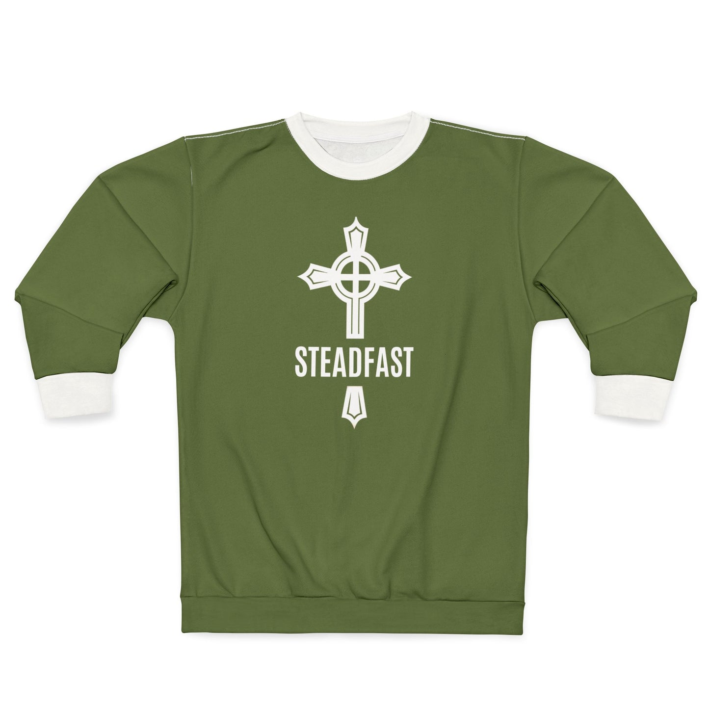 "Steadfast Cross", Unisex Sweatshirt (Kangaroo-Bush Green)