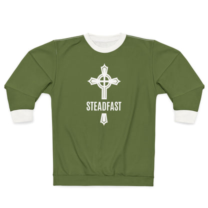 "Steadfast Cross", Unisex Sweatshirt (Kangaroo-Bush Green)