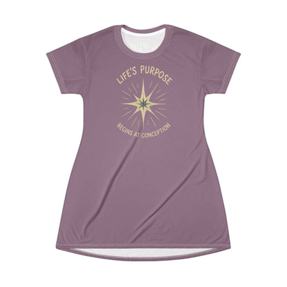"Life's Purpose Begins at Conception #02", T-Shirt Dress (Mountbatten Mauve)