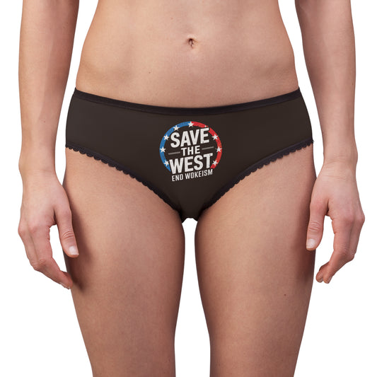 "Save the West - End Wokeism", Women's Briefs (Dark Chocolate Brown)