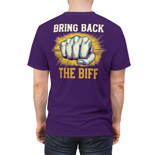 "Bring Back The Biff", Unisex T-shirt (Quandong Plum)