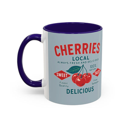 "Delicious Cherries", Colorful Mugs (11oz, 15oz) (Washed Silver-Blue)