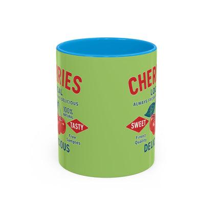 "Delicious Cherries", Colorful Mugs (11oz, 15oz) (Orchard Lime)
