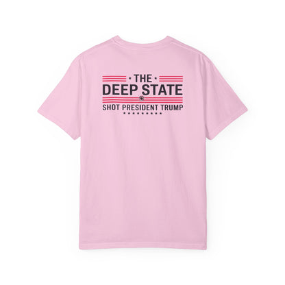 "The Deep State Shot President Trump" #02, Unisex White T-shirt
