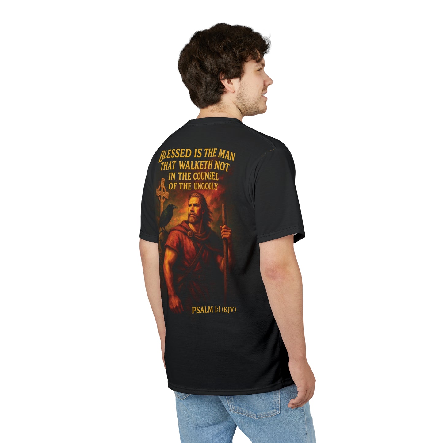"Psalm 1:1 (KJV)", Wearable Art Unisex T-shirt (Void Black)