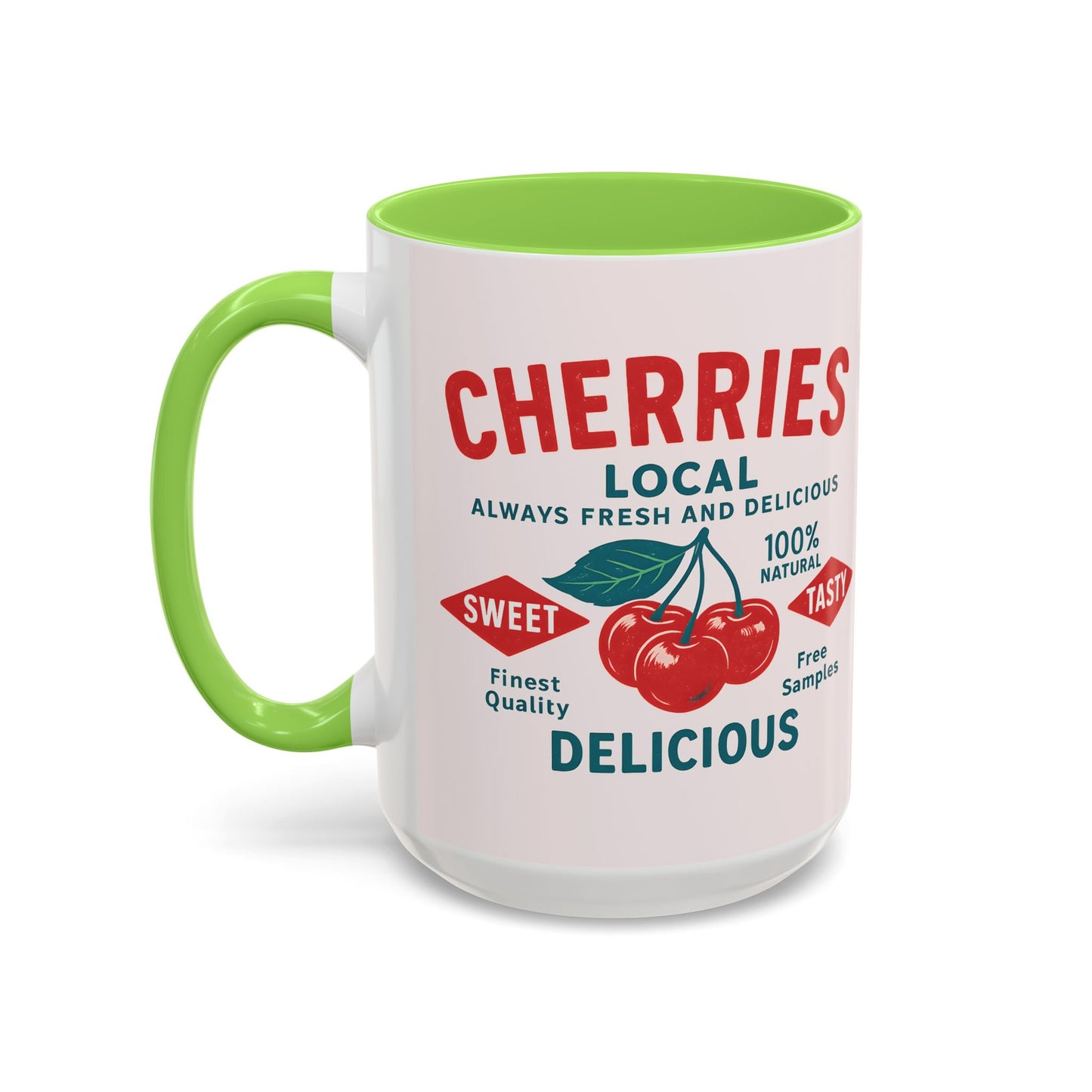 "Delicious Cherries", Colorful Mugs (11oz, 15oz) (Sea Salt Sherbet)