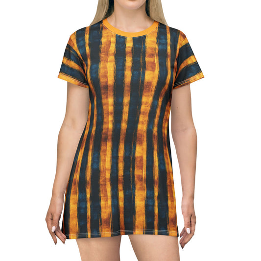 "Paleo Wolf Clan", T-Shirt Dress (Cyber Yellow Collar)