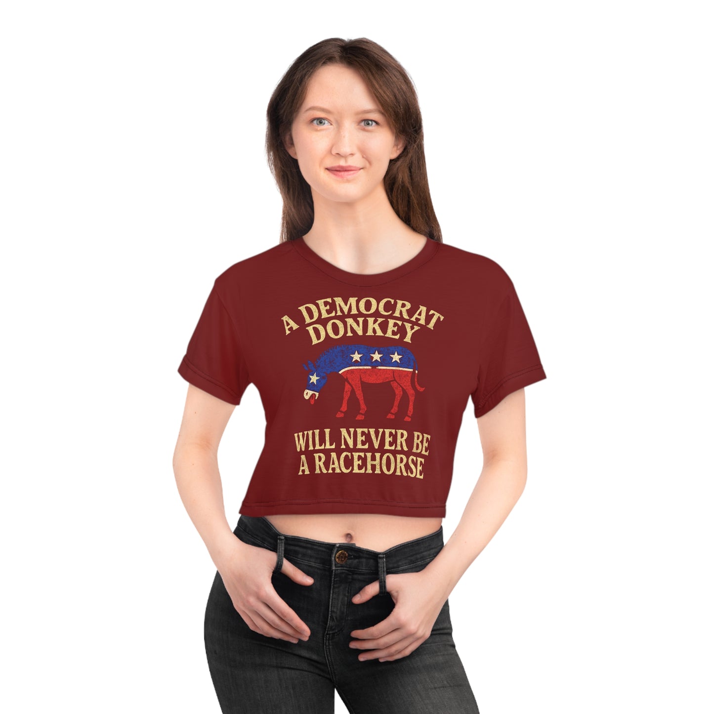 "A Democrat Donkey", Political Crop Tee (Dark Blood Red)