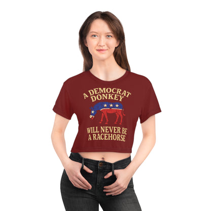 "A Democrat Donkey", Political Crop Tee (Dark Blood Red)