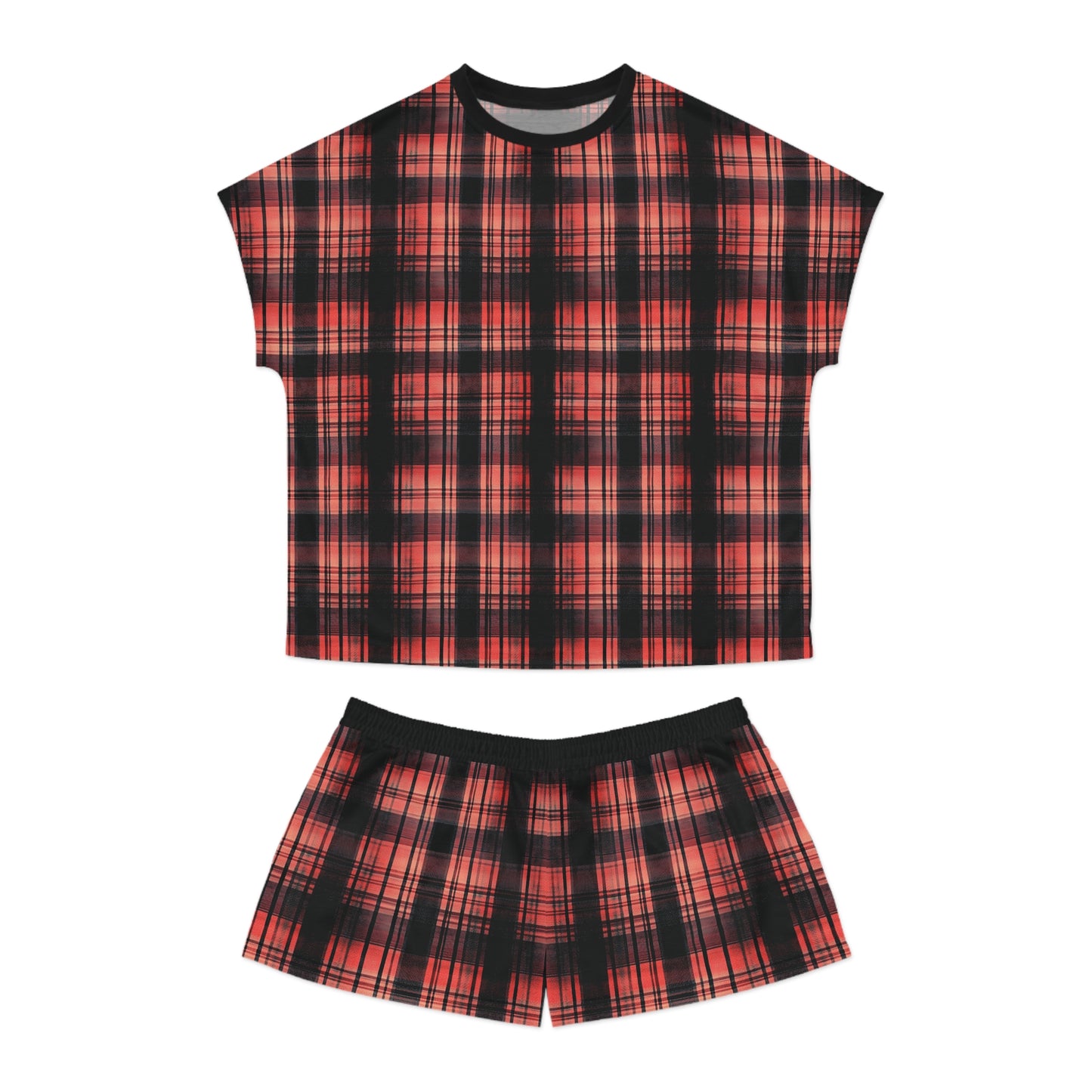 "Kin of Flame", Women's Short Pajama Set (Black Collar & Waist)