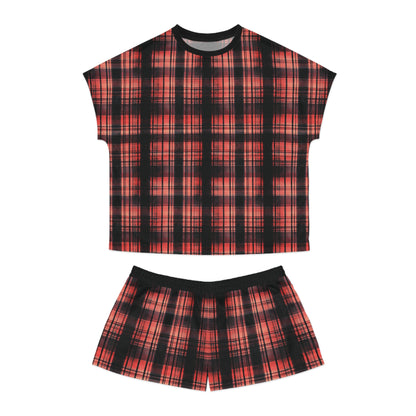 "Kin of Flame", Women's Short Pajama Set (Black Collar & Waist)