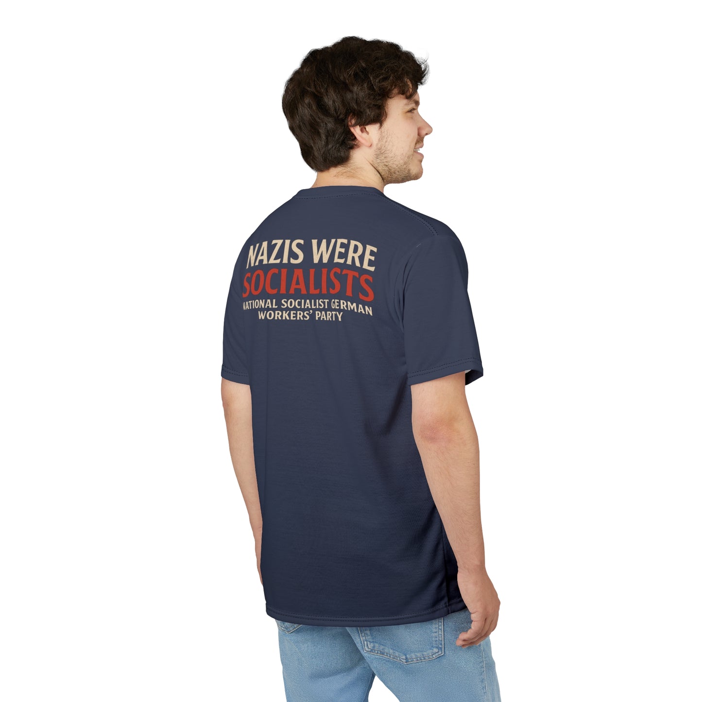 "Nazis were Socialists", Unisex T-shirt (Burka Blue Grey)