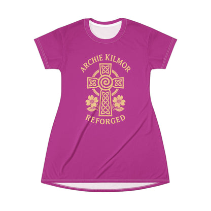 "Archie Kilmor Cross - Reforged" #01, Wearable Art T-Shirt Dress (Prairie Foxglove Pink)