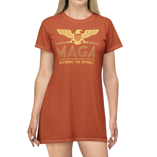 "MAGA - Restoring the Republic", T-Shirt Dress (Burnt Orange)