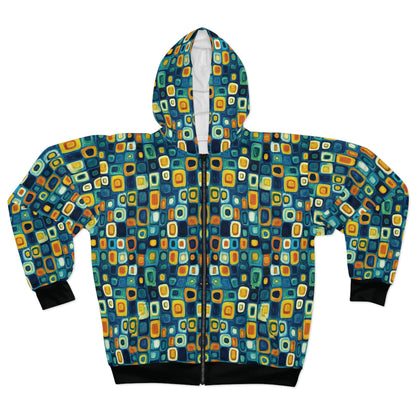 "Soul Mosaic", Unisex Wearable Art Zip Hoodie (Void Black Cuffs & Waistband)