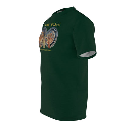 "Prayer Works – Gaelic Christian", Wearable Fine Art Unisex T-shirt (Deep Grove Green)