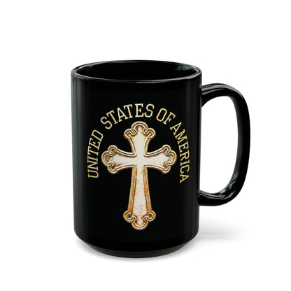 "USA Gold Cross", Black Mug (11oz & 15oz)