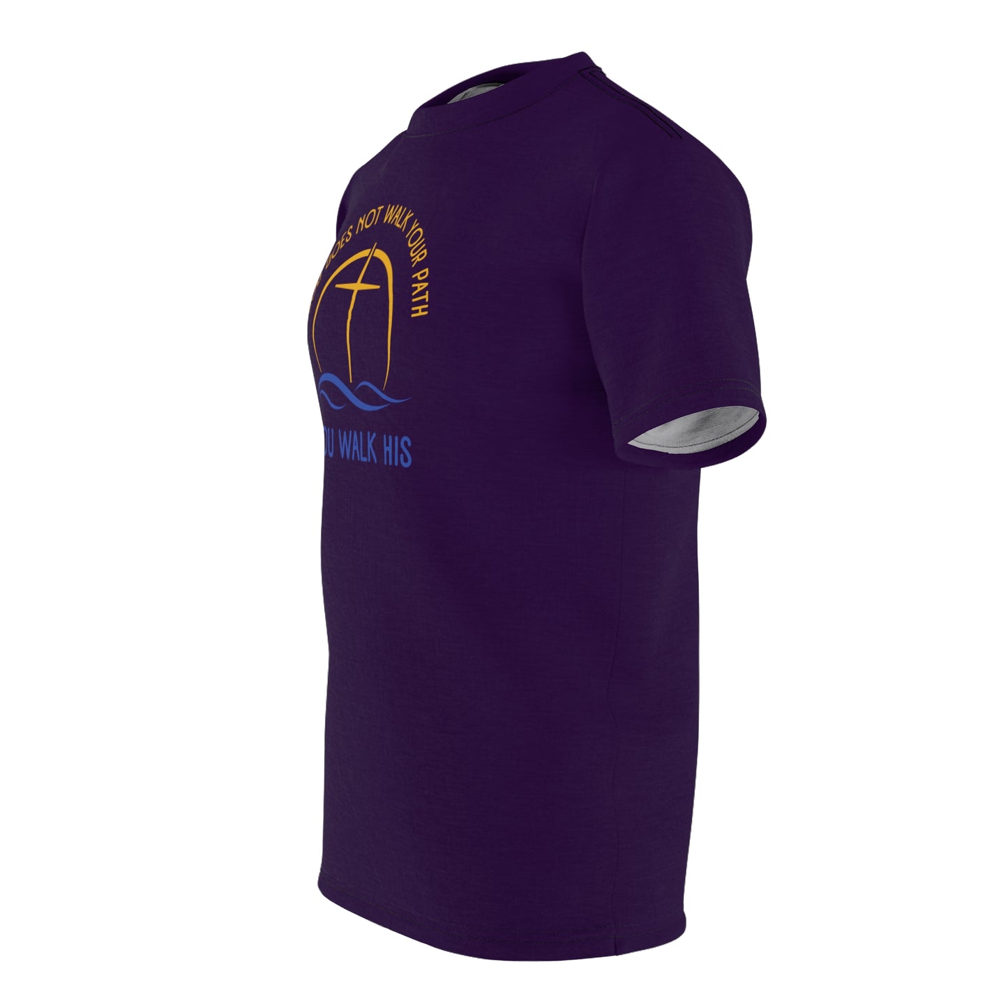 "God Does Not Walk Your Path", Unisex T-shirt (Academic Purple)