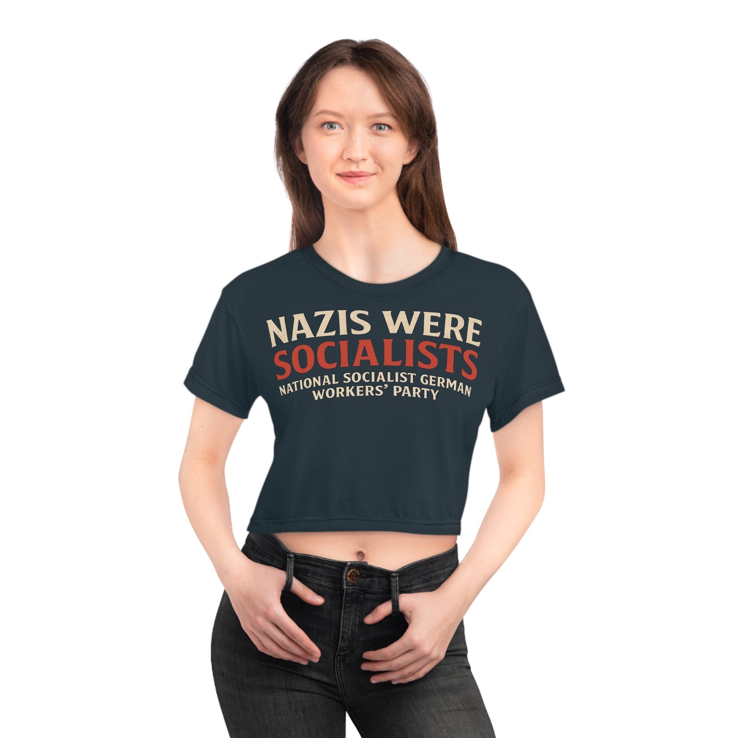 "Nazis were Socialists", Wearable Pattern Art Crop Tee (Blue Whale)