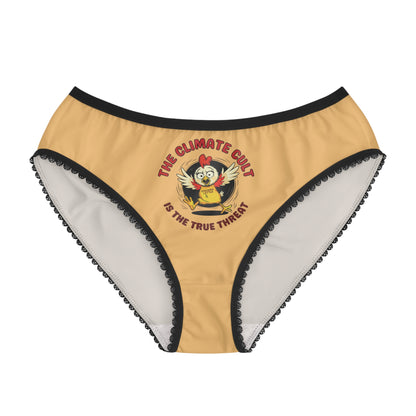 "The Climate Cult" (Chicken Little), Women's Briefs (Topaz Orange)