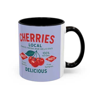"Delicious Cherries", Colorful Mugs (11oz, 15oz) (Retro Periwinkle)